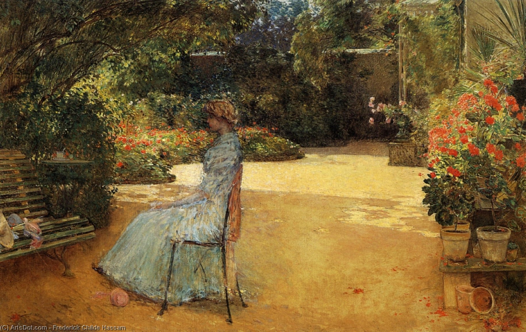 Wikioo.org - The Encyclopedia of Fine Arts - Painting, Artwork by Frederick Childe Hassam - The Artist's Wife in a Garden, Villiers-le-Bel