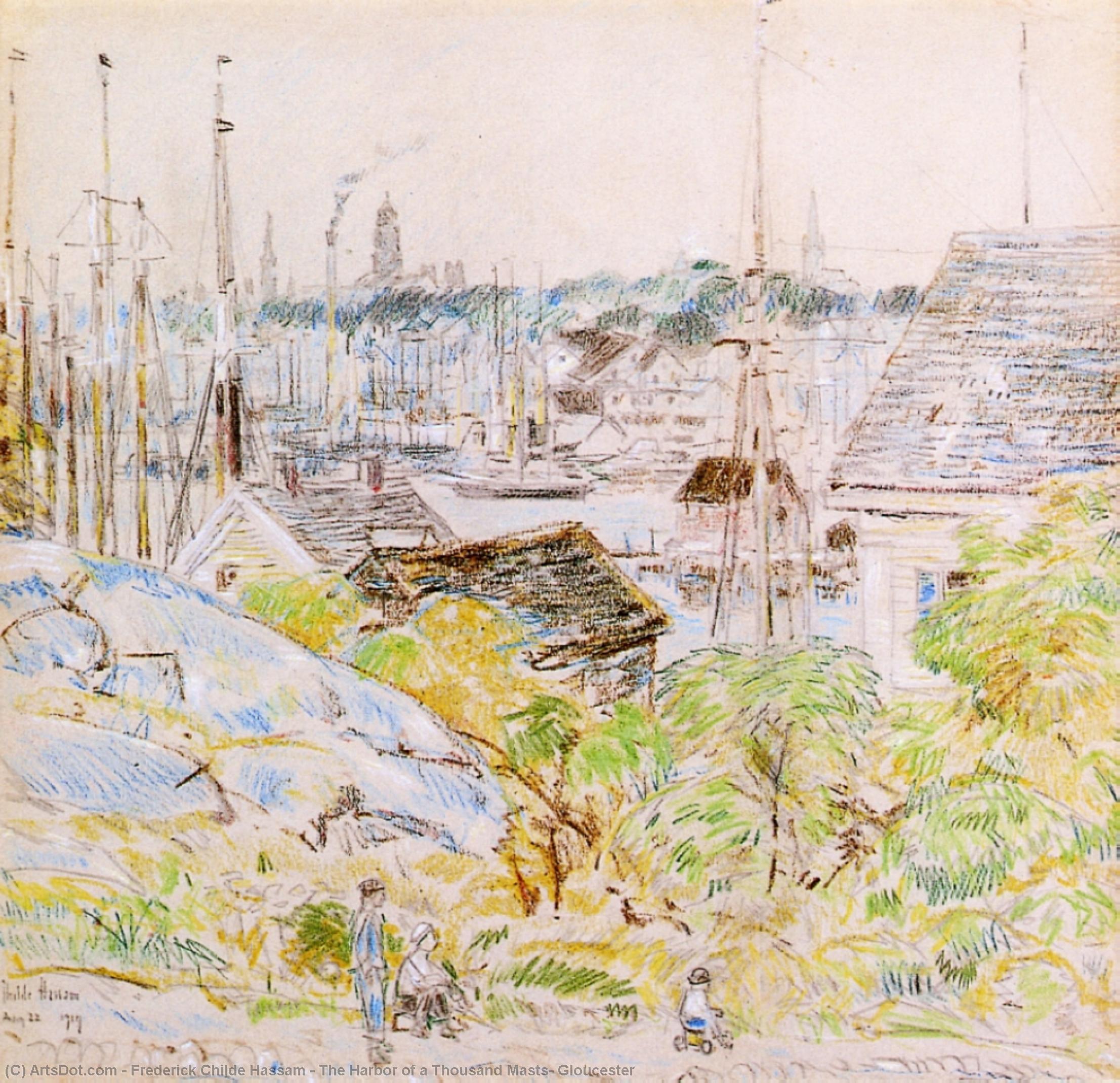 Wikioo.org - The Encyclopedia of Fine Arts - Painting, Artwork by Frederick Childe Hassam - The Harbor of a Thousand Masts, Gloucester