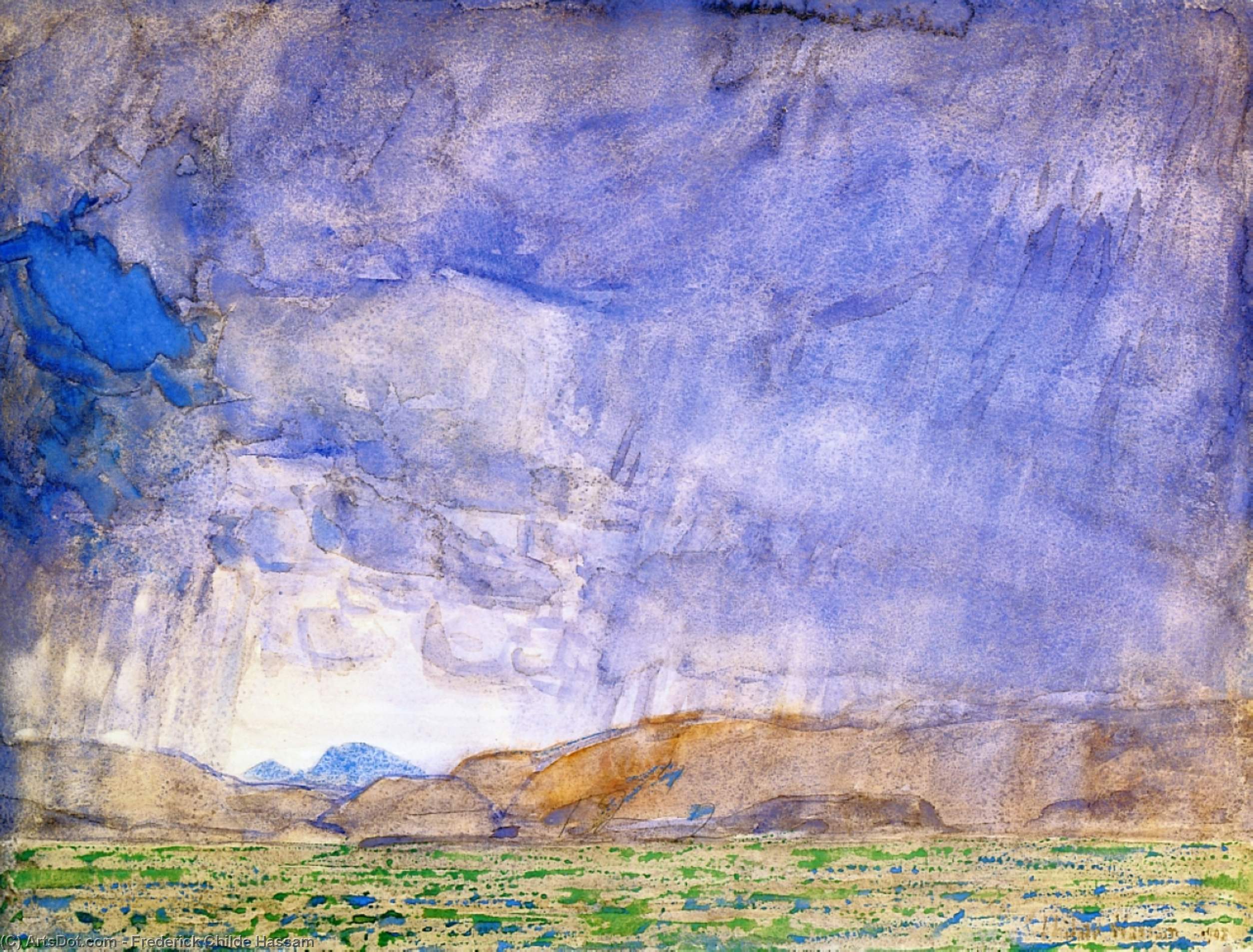 Wikioo.org - The Encyclopedia of Fine Arts - Painting, Artwork by Frederick Childe Hassam - Thunderstorm on the Oregon Trail