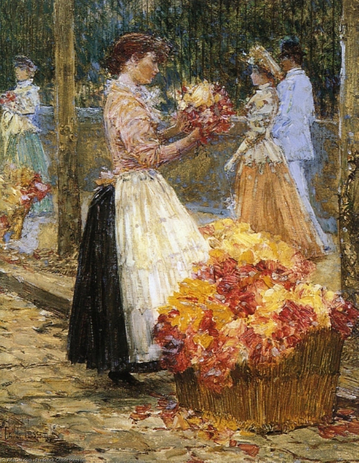 Wikioo.org - The Encyclopedia of Fine Arts - Painting, Artwork by Frederick Childe Hassam - Woman Sellillng Flowers