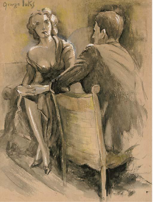 Wikioo.org - The Encyclopedia of Fine Arts - Painting, Artwork by George Benjamin Luks - Flirtations in the smoking room