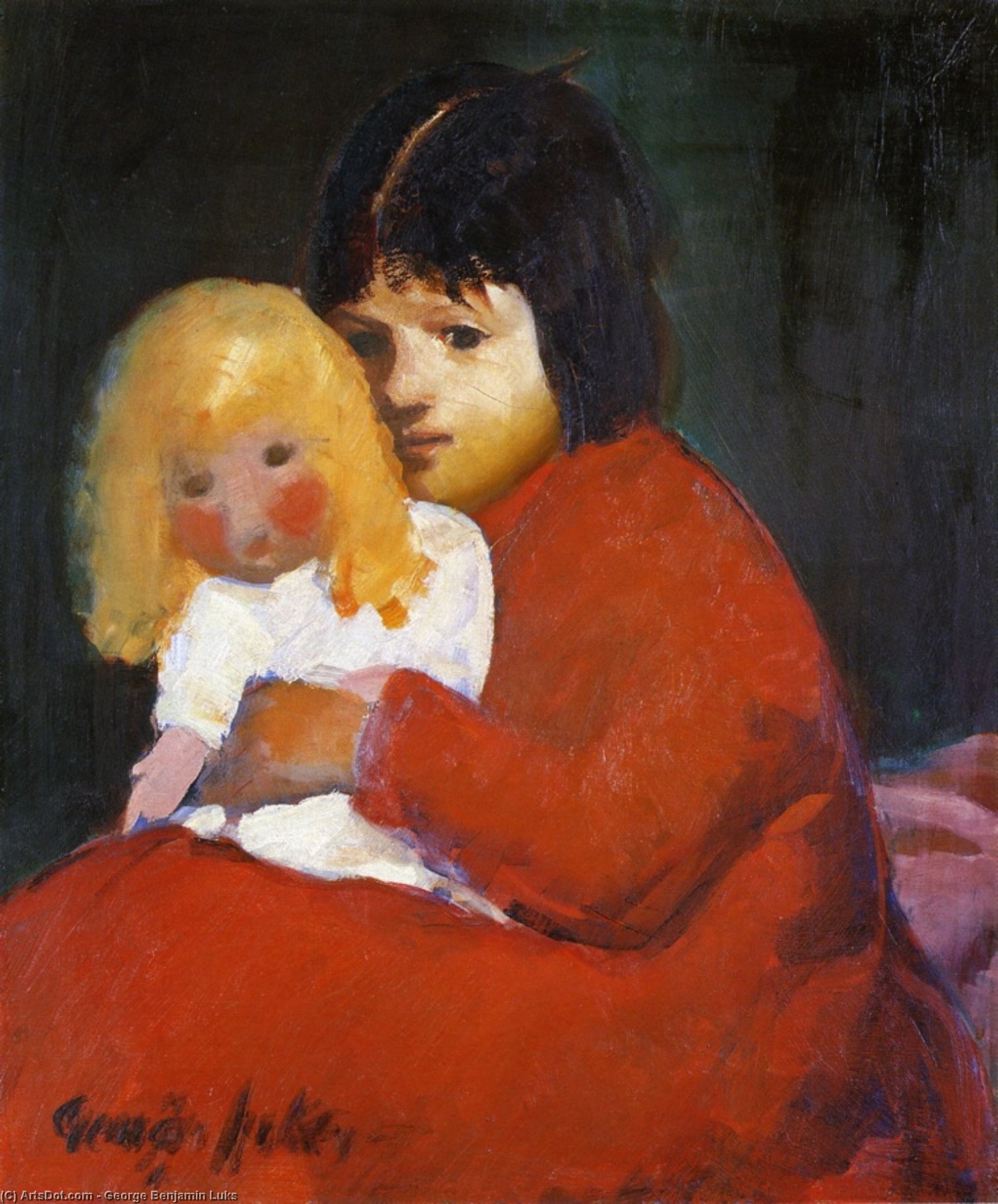 Wikioo.org - Bách khoa toàn thư về mỹ thuật - Vẽ tranh, Tác phẩm nghệ thuật George Benjamin Luks - Girl with Doll