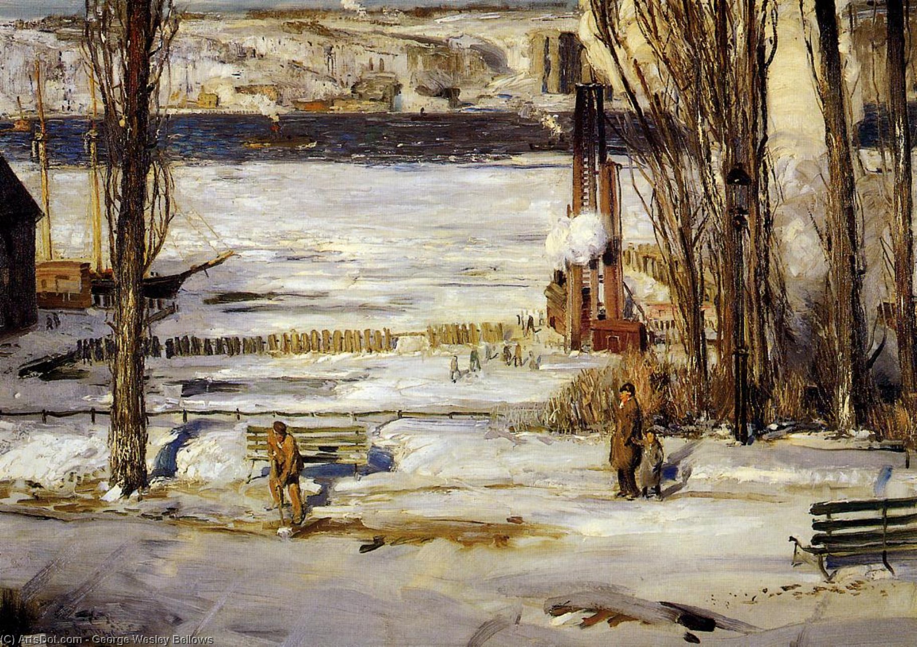 Wikioo.org - The Encyclopedia of Fine Arts - Painting, Artwork by George Wesley Bellows - A Morning Snow - Hudson River