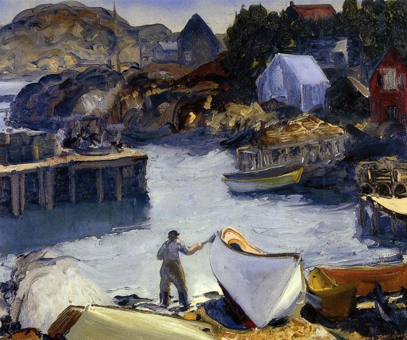 Wikioo.org - The Encyclopedia of Fine Arts - Painting, Artwork by George Wesley Bellows - Cleaning His Lobster Boat