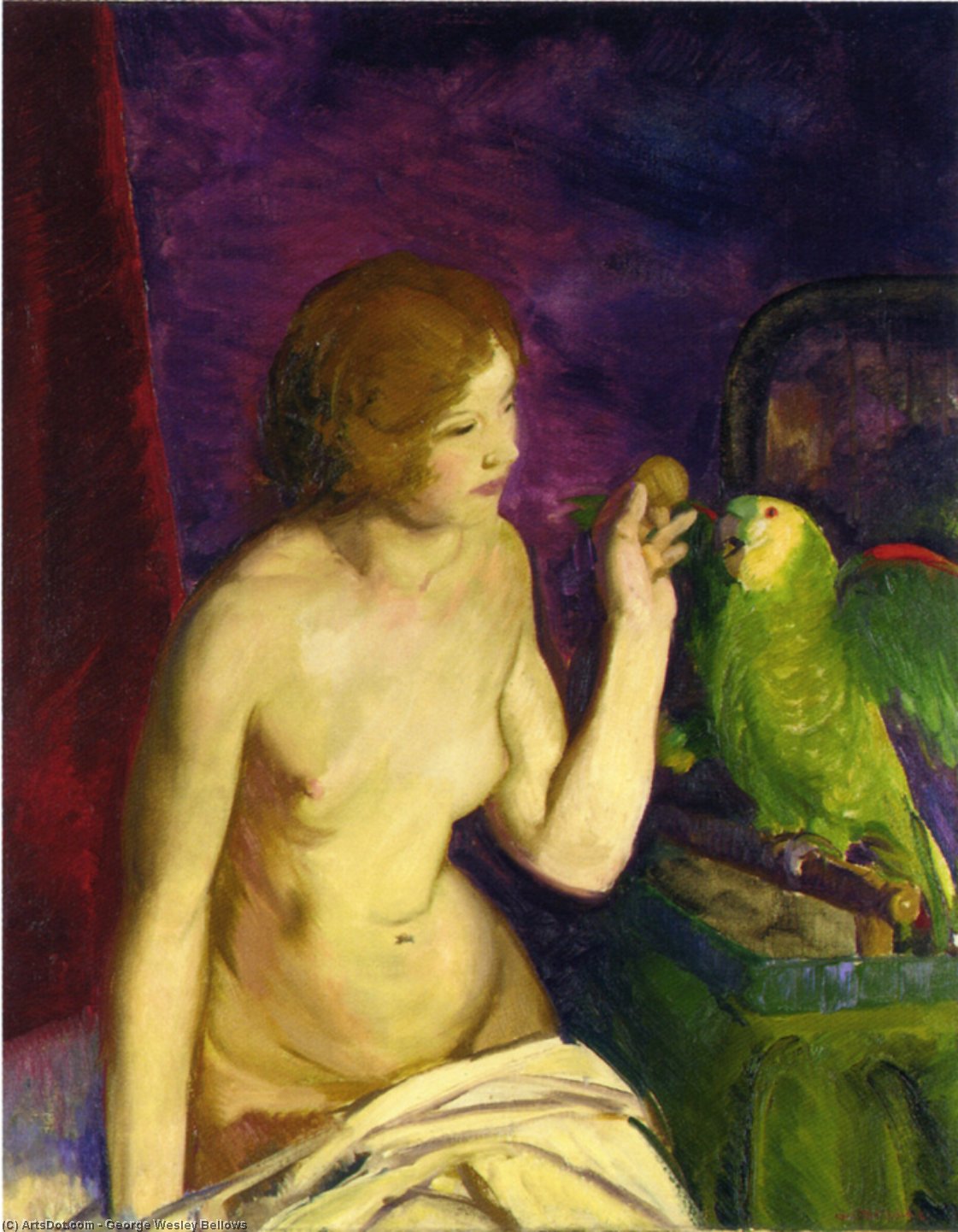 Wikioo.org – L'Encyclopédie des Beaux Arts - Peinture, Oeuvre de George Wesley Bellows - nue avec a perroquet