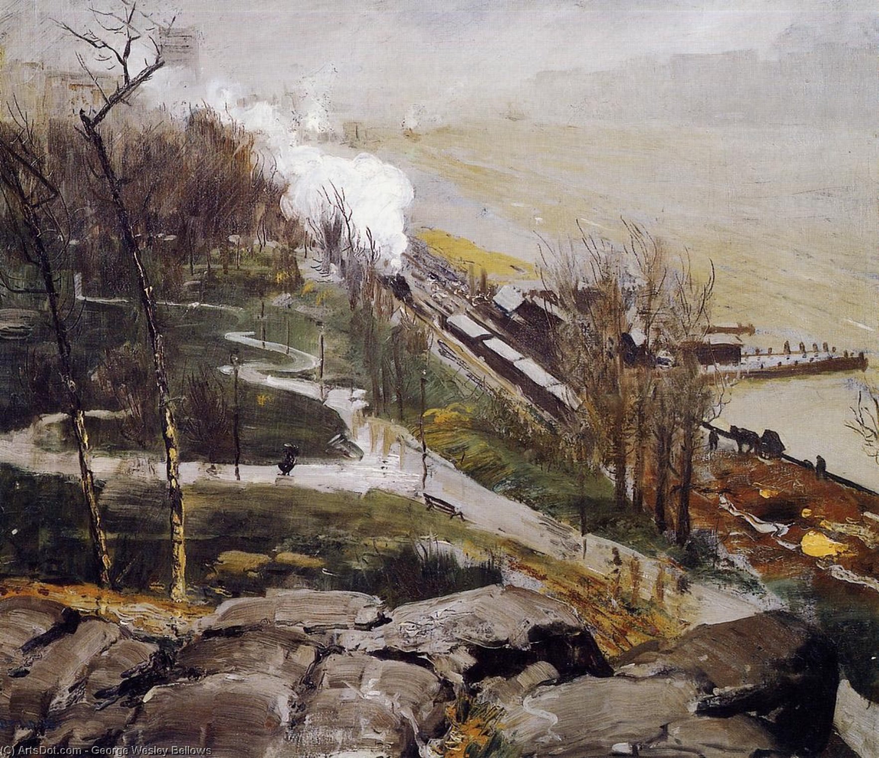 Wikioo.org - The Encyclopedia of Fine Arts - Painting, Artwork by George Wesley Bellows - Rain on the River