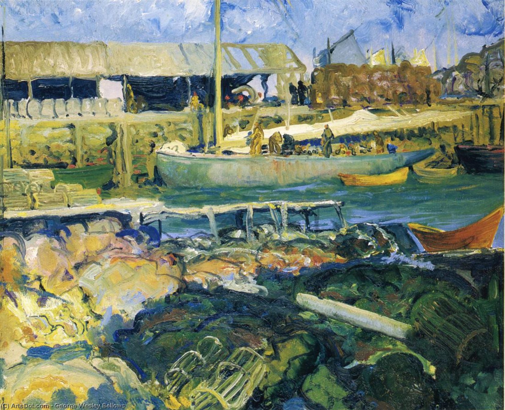 Wikioo.org - The Encyclopedia of Fine Arts - Painting, Artwork by George Wesley Bellows - The Fish Wharf, Matinicus Island