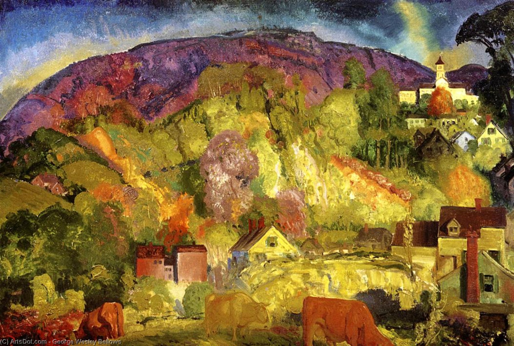 Wikioo.org - The Encyclopedia of Fine Arts - Painting, Artwork by George Wesley Bellows - The Village on the Hill