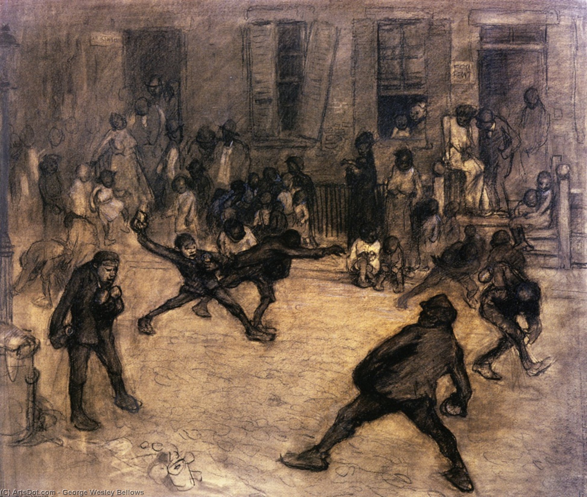 Wikioo.org - The Encyclopedia of Fine Arts - Painting, Artwork by George Wesley Bellows - Tin Can Battle, San Juan Hill, New York