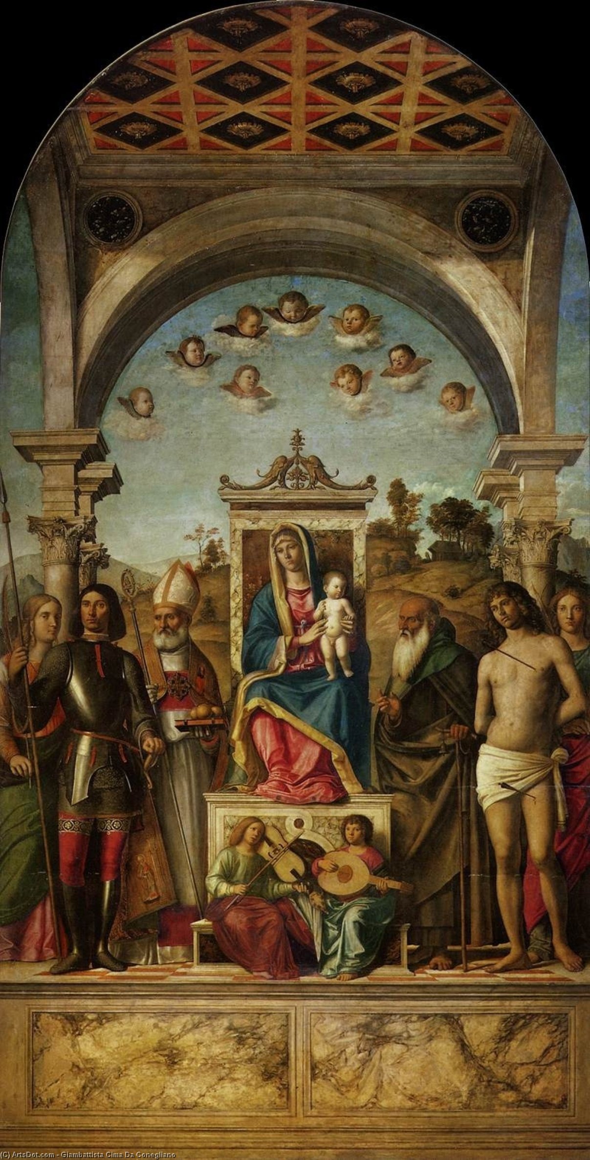 WikiOO.org – 美術百科全書 - 繪畫，作品 Giovanni Battista Cima Da Conegliano - 麦当娜和儿童登基 与  圣人