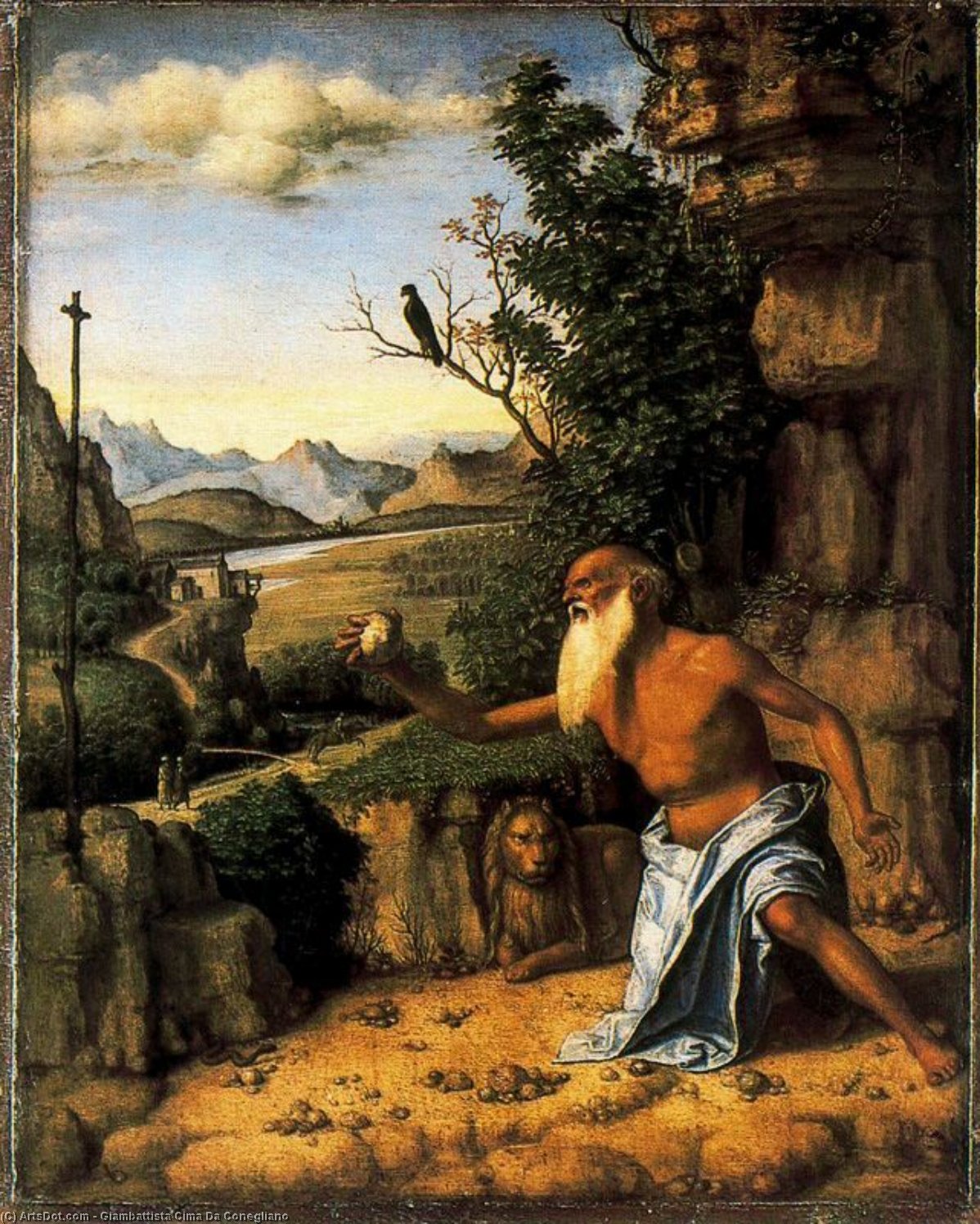 Wikioo.org - The Encyclopedia of Fine Arts - Painting, Artwork by Giovanni Battista Cima Da Conegliano - Saint Jerome in a Landscape