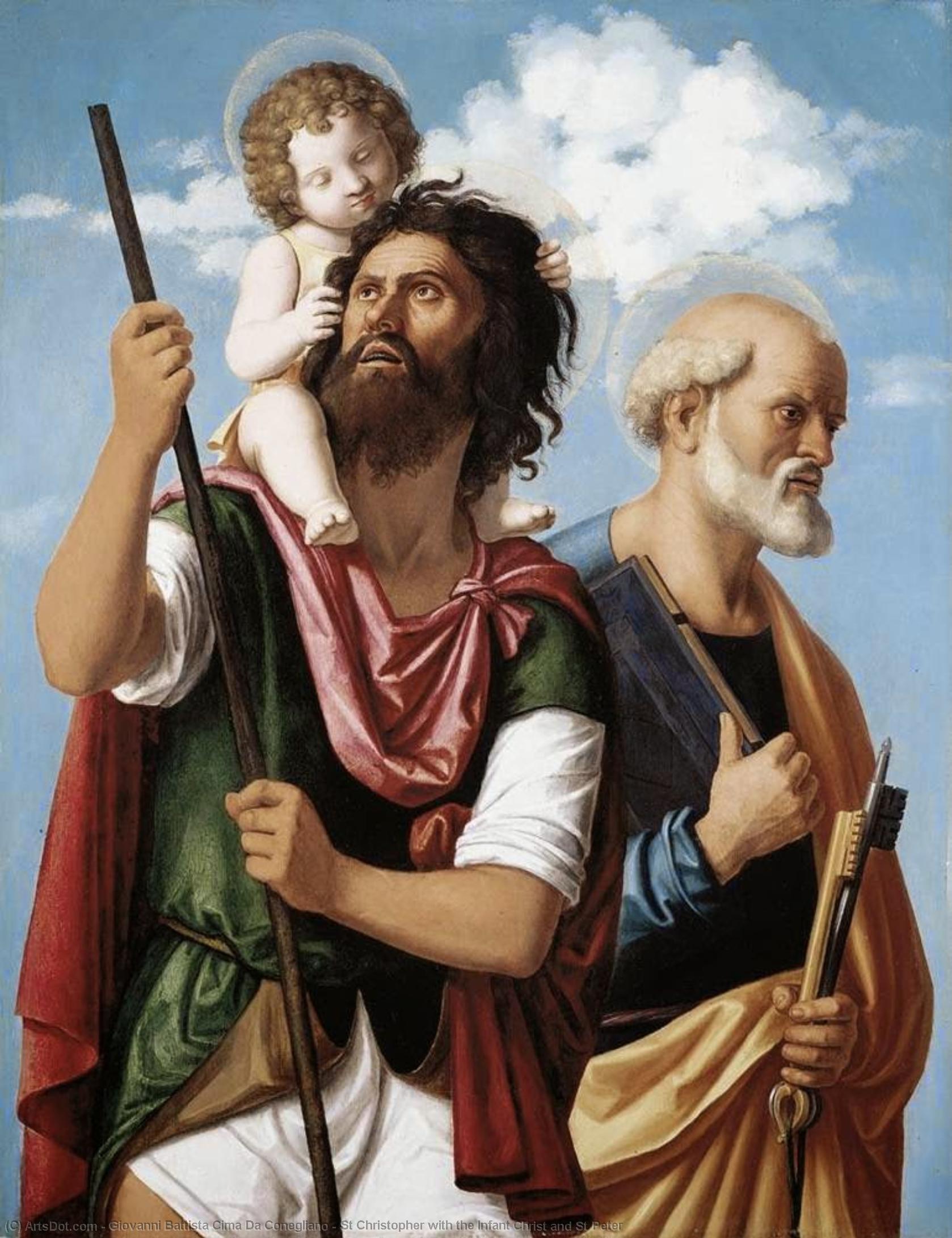Wikioo.org - The Encyclopedia of Fine Arts - Painting, Artwork by Giovanni Battista Cima Da Conegliano - St Christopher with the Infant Christ and St Peter