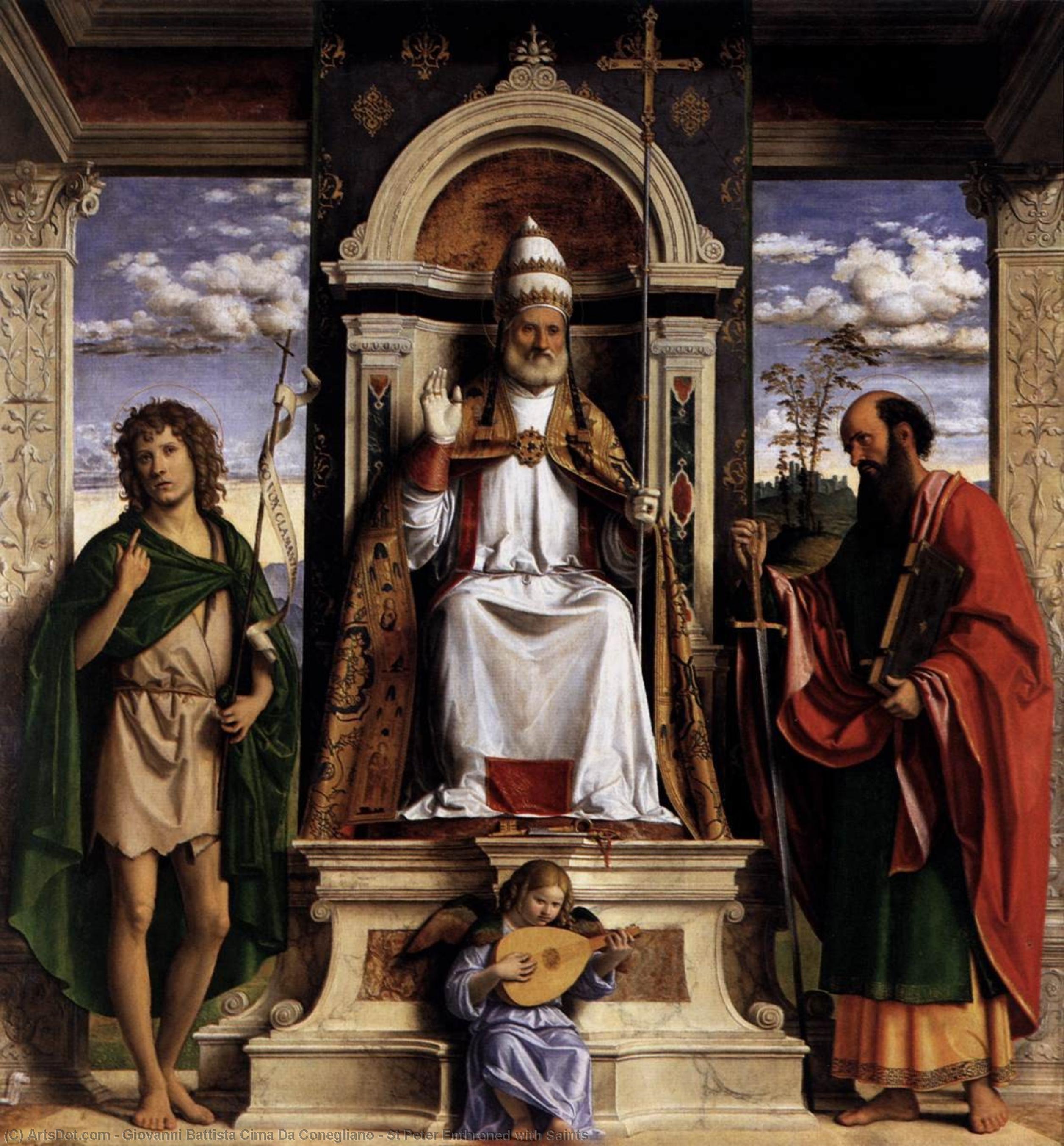WikiOO.org – 美術百科全書 - 繪畫，作品 Giovanni Battista Cima Da Conegliano - 圣彼得 登基  与  圣人