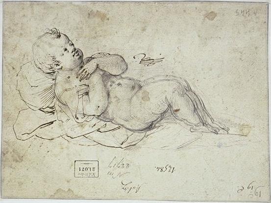 Wikioo.org - สารานุกรมวิจิตรศิลป์ - จิตรกรรม Hans Von Aachen - A naked child laying on its back