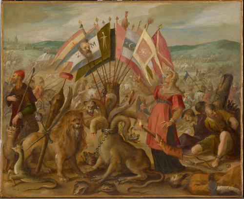 Wikoo.org - موسوعة الفنون الجميلة - اللوحة، العمل الفني Hans Von Aachen - Allegorie on the battle of Brasov