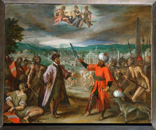 Wikioo.org - สารานุกรมวิจิตรศิลป์ - จิตรกรรม Hans Von Aachen - Allegory on the declaration of war before Constantinople