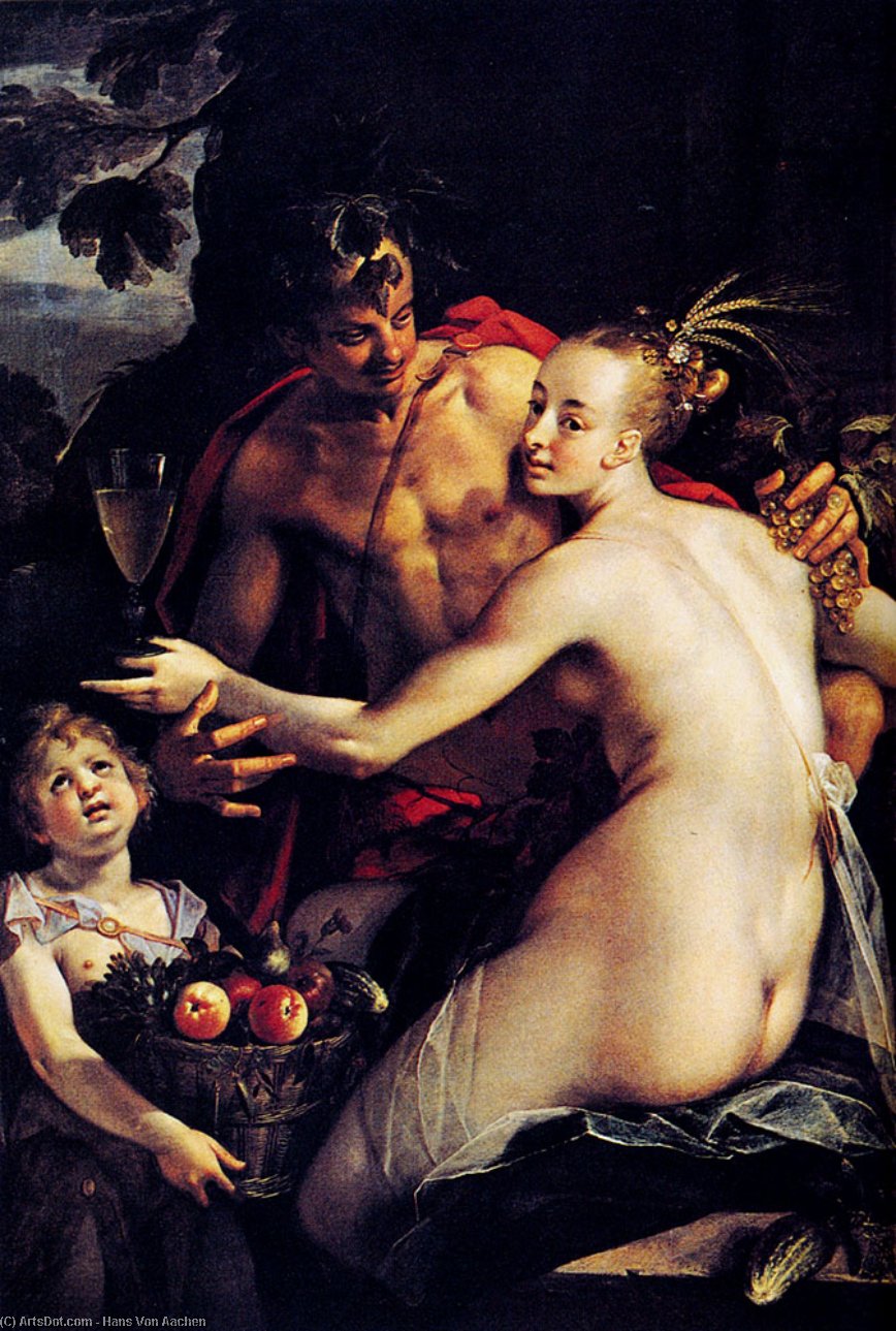 Wikioo.org - The Encyclopedia of Fine Arts - Painting, Artwork by Hans Von Aachen - Bacchus, Ceres and Cupid