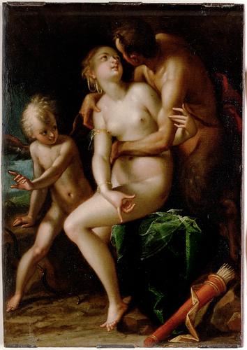 Wikioo.org - The Encyclopedia of Fine Arts - Painting, Artwork by Hans Von Aachen - Jupiter, Antiope and Amor