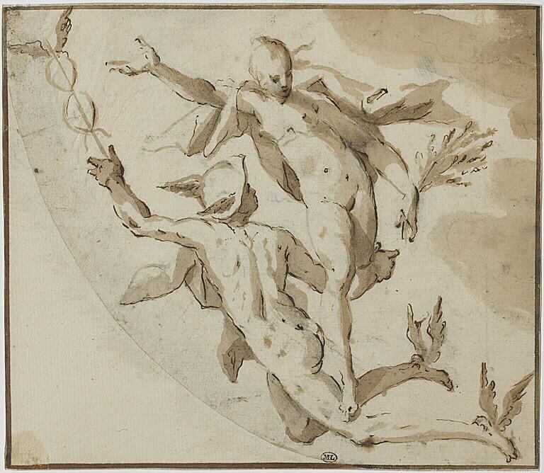 Wikioo.org - สารานุกรมวิจิตรศิลป์ - จิตรกรรม Hans Von Aachen - Mercury and Ceres flying through the air