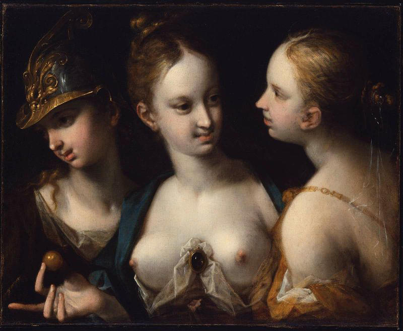 WikiOO.org - Güzel Sanatlar Ansiklopedisi - Resim, Resimler Hans Von Aachen - Pallas Athena, Venus and Juno