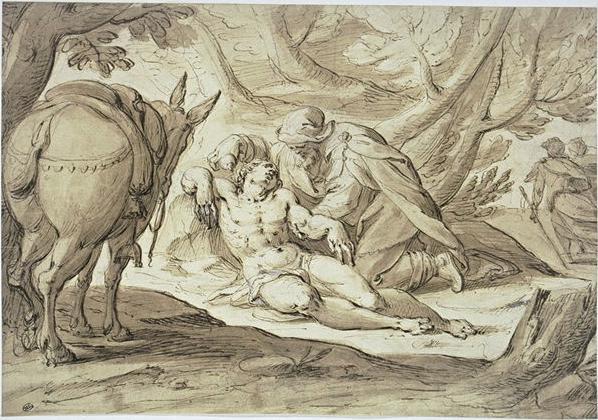WikiOO.org - Encyclopedia of Fine Arts - Schilderen, Artwork Hans Von Aachen - The Good Samaritan