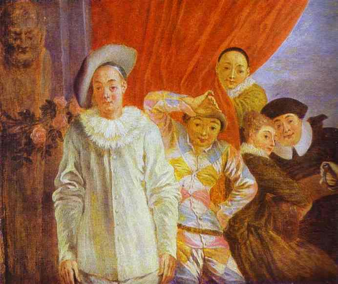 WikiOO.org – 美術百科全書 - 繪畫，作品 Jean Antoine Watteau - Arlequin , 皮埃罗和 斯卡平