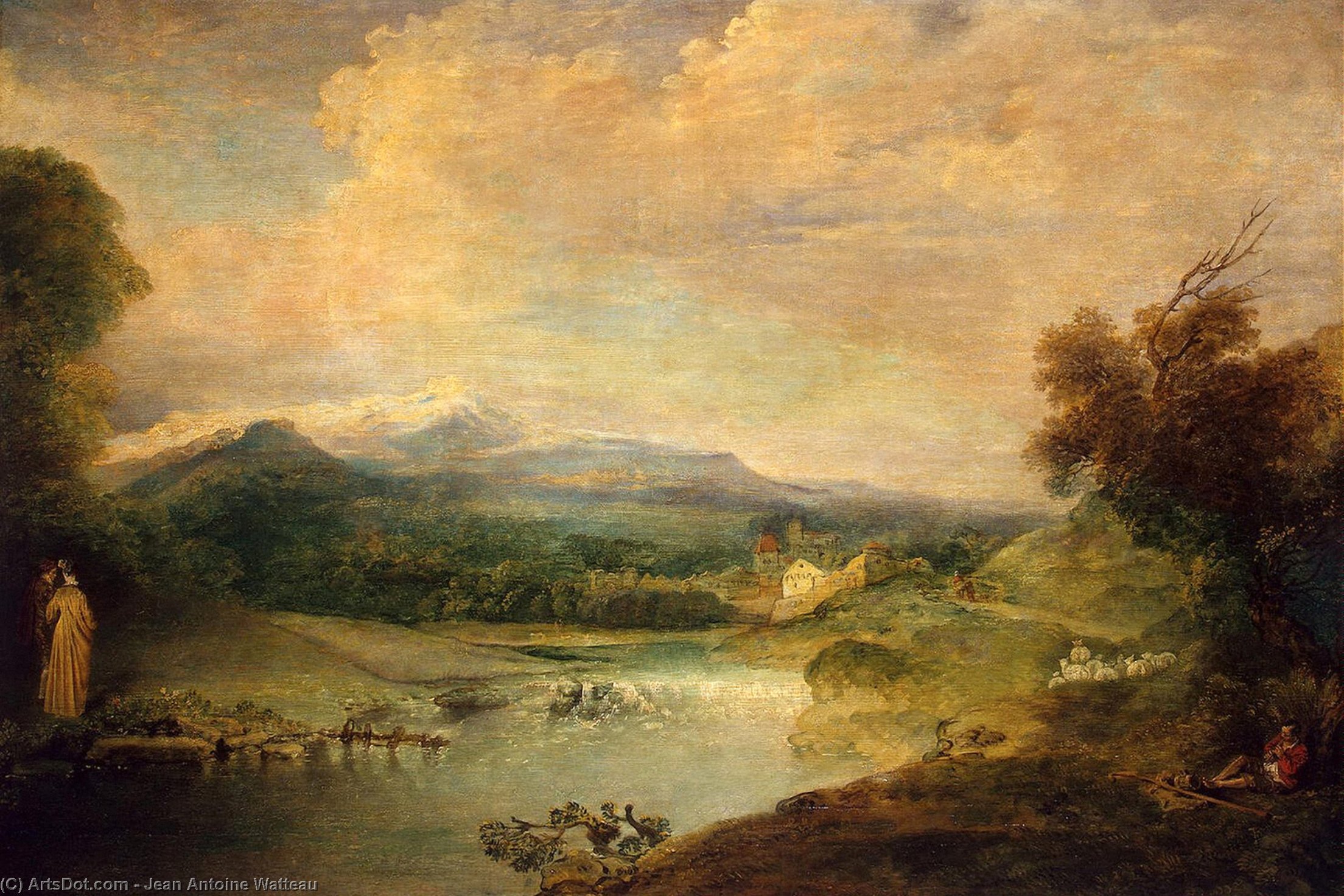 WikiOO.org - Enciklopedija dailės - Tapyba, meno kuriniai Jean Antoine Watteau - Landscape in a Venetian Manner