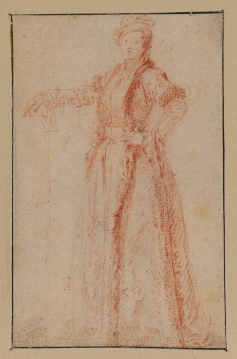 Wikioo.org - The Encyclopedia of Fine Arts - Painting, Artwork by Jean Antoine Watteau - Study of a female figure, standing (recto)