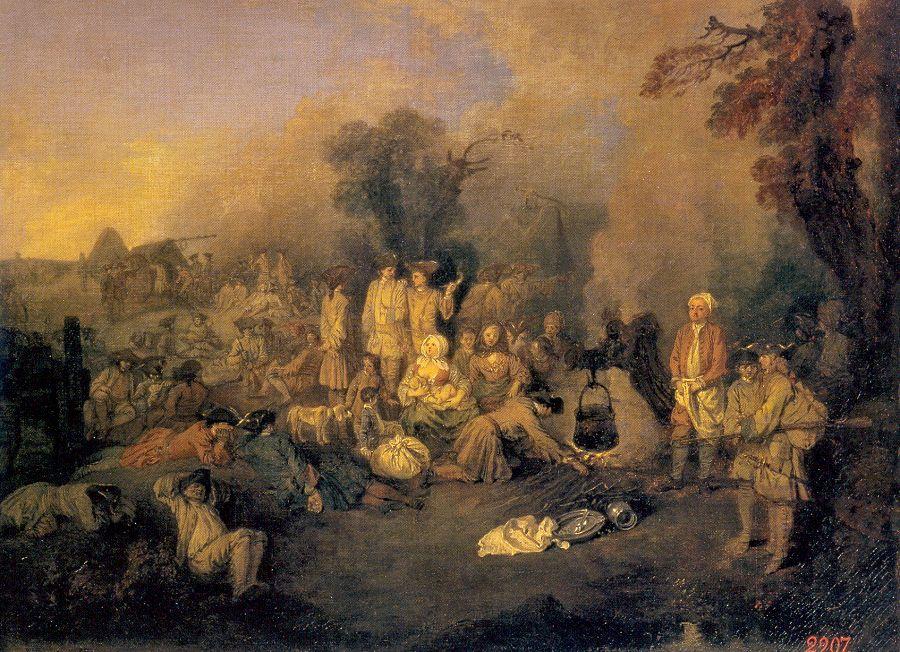 Wikioo.org – L'Encyclopédie des Beaux Arts - Peinture, Oeuvre de Jean Antoine Watteau - Le Bivouac