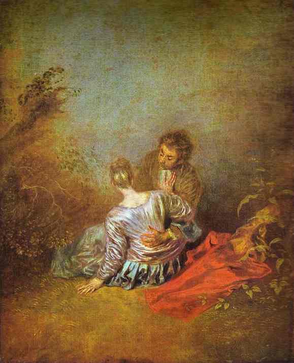 Wikioo.org - The Encyclopedia of Fine Arts - Painting, Artwork by Jean Antoine Watteau - The Mistaken Advance