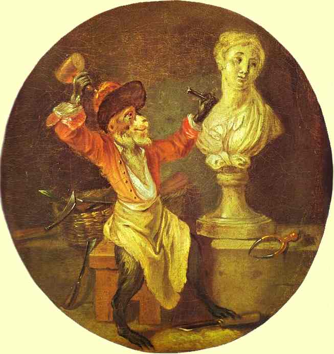 Wikioo.org – La Enciclopedia de las Bellas Artes - Pintura, Obras de arte de Jean Antoine Watteau - El mono Escultor