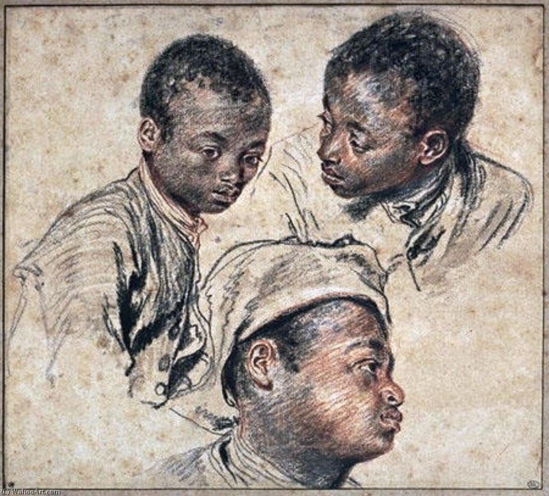 WikiOO.org - Encyclopedia of Fine Arts - Lukisan, Artwork Jean Antoine Watteau - Three studies of a boy