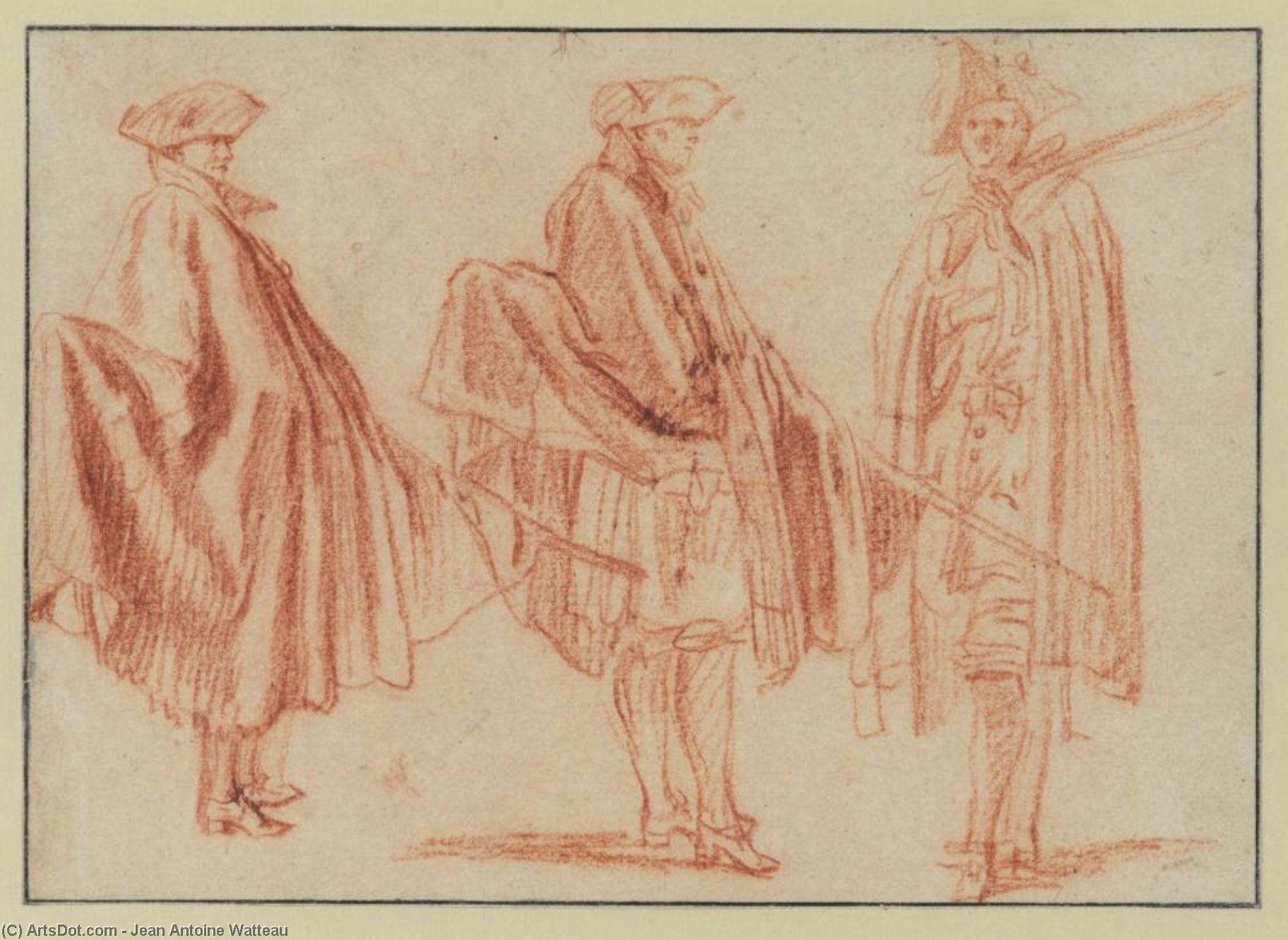 WikiOO.org - Enciklopedija dailės - Tapyba, meno kuriniai Jean Antoine Watteau - Three studies of a soldier