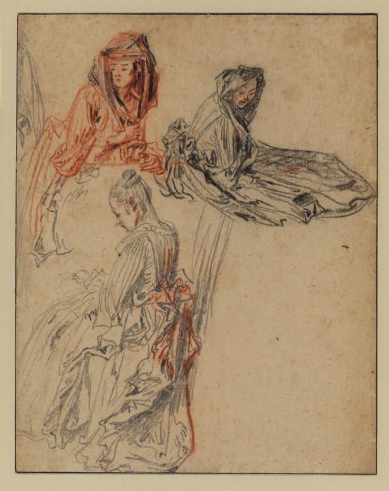 WikiOO.org - Енциклопедия за изящни изкуства - Живопис, Произведения на изкуството Jean Antoine Watteau - Three studies of female figures