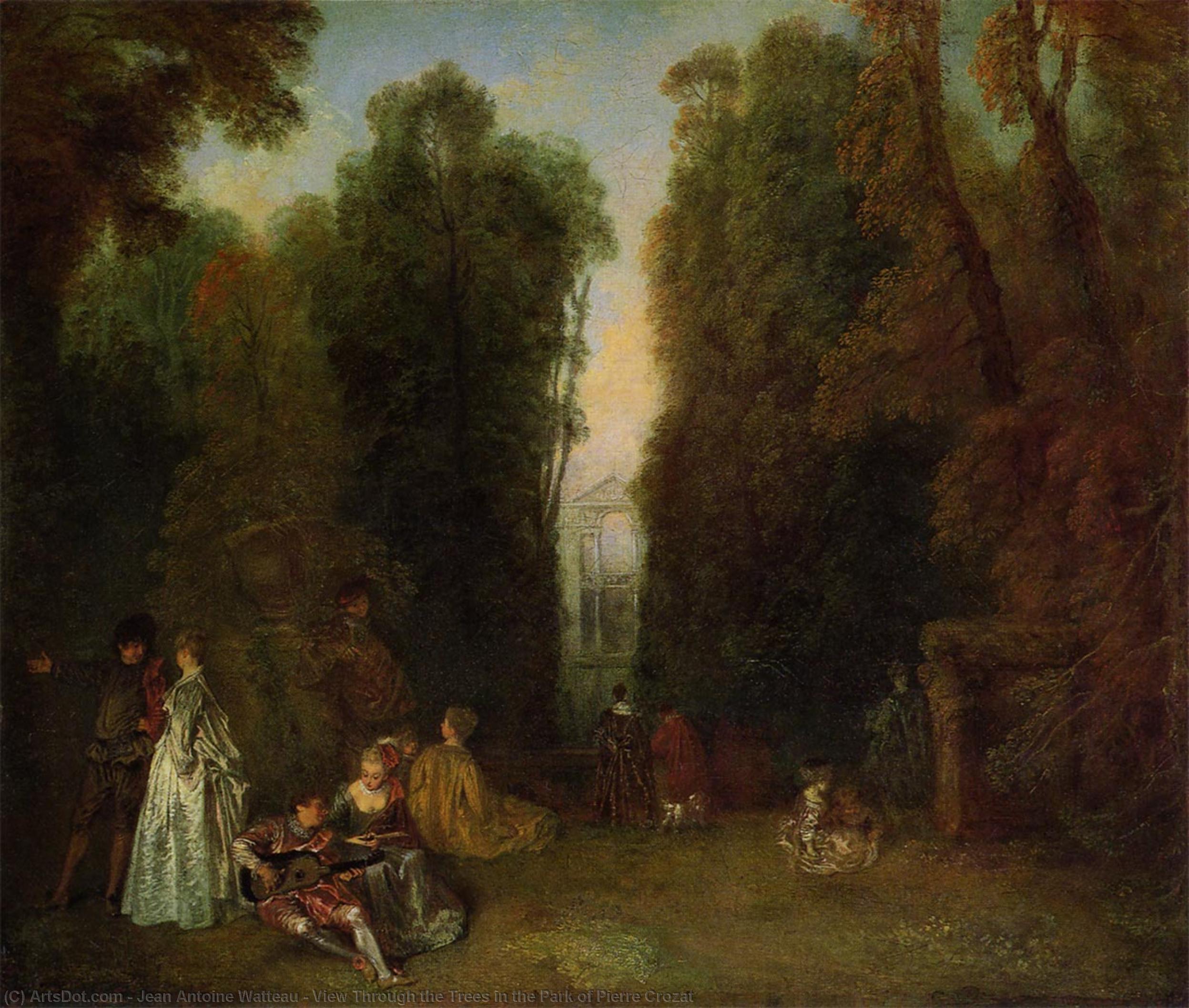 Wikioo.org – L'Encyclopédie des Beaux Arts - Peinture, Oeuvre de Jean Antoine Watteau - vue à travers les arbres dans le parc de pierre crozat
