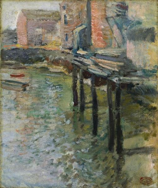 Wikioo.org – L'Encyclopédie des Beaux Arts - Peinture, Oeuvre de John Henry Twachtman - Déserte Wharf (The Old Mill A Cos Cob)