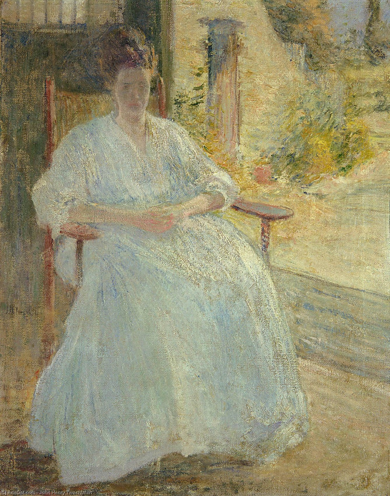 Wikioo.org - The Encyclopedia of Fine Arts - Painting, Artwork by John Henry Twachtman - Figure in Sunlight (Artist's Wife)