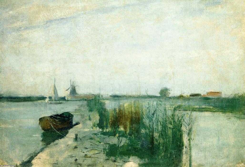 Wikioo.org - The Encyclopedia of Fine Arts - Painting, Artwork by John Henry Twachtman - Scene along a Dutch River