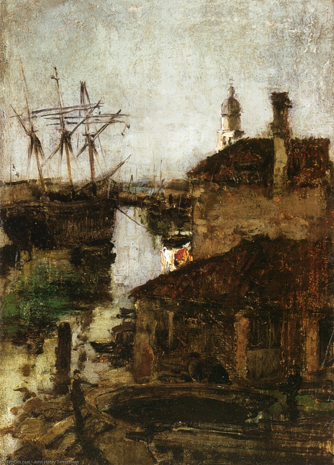 Wikioo.org - The Encyclopedia of Fine Arts - Painting, Artwork by John Henry Twachtman - Ship and Dock, Venice