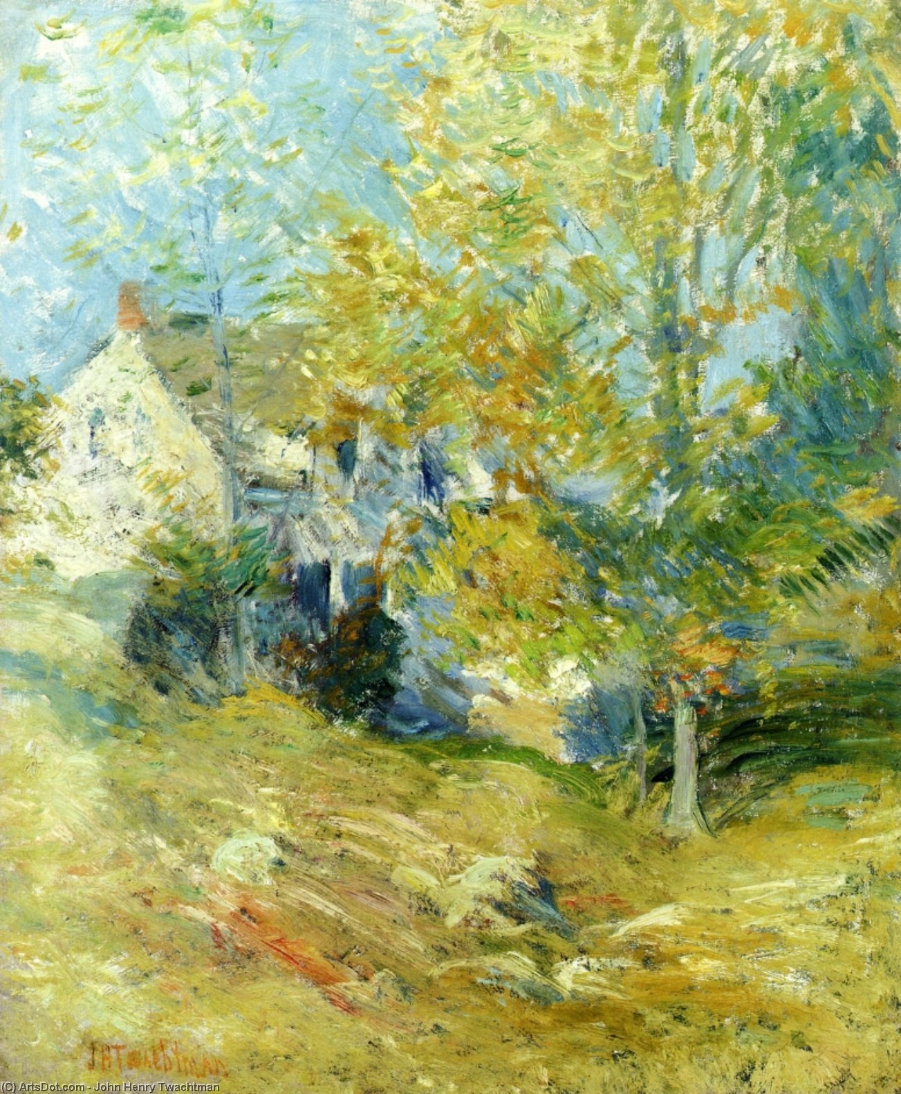 WikiOO.org - Encyclopedia of Fine Arts - Maalaus, taideteos John Henry Twachtman - The Artist's House Through The Trees (Aka Autumn Afternoon)