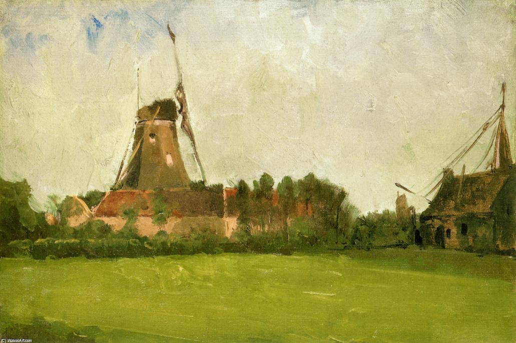 Wikioo.org - The Encyclopedia of Fine Arts - Painting, Artwork by John Henry Twachtman - Windmill in the Dutch Countryside