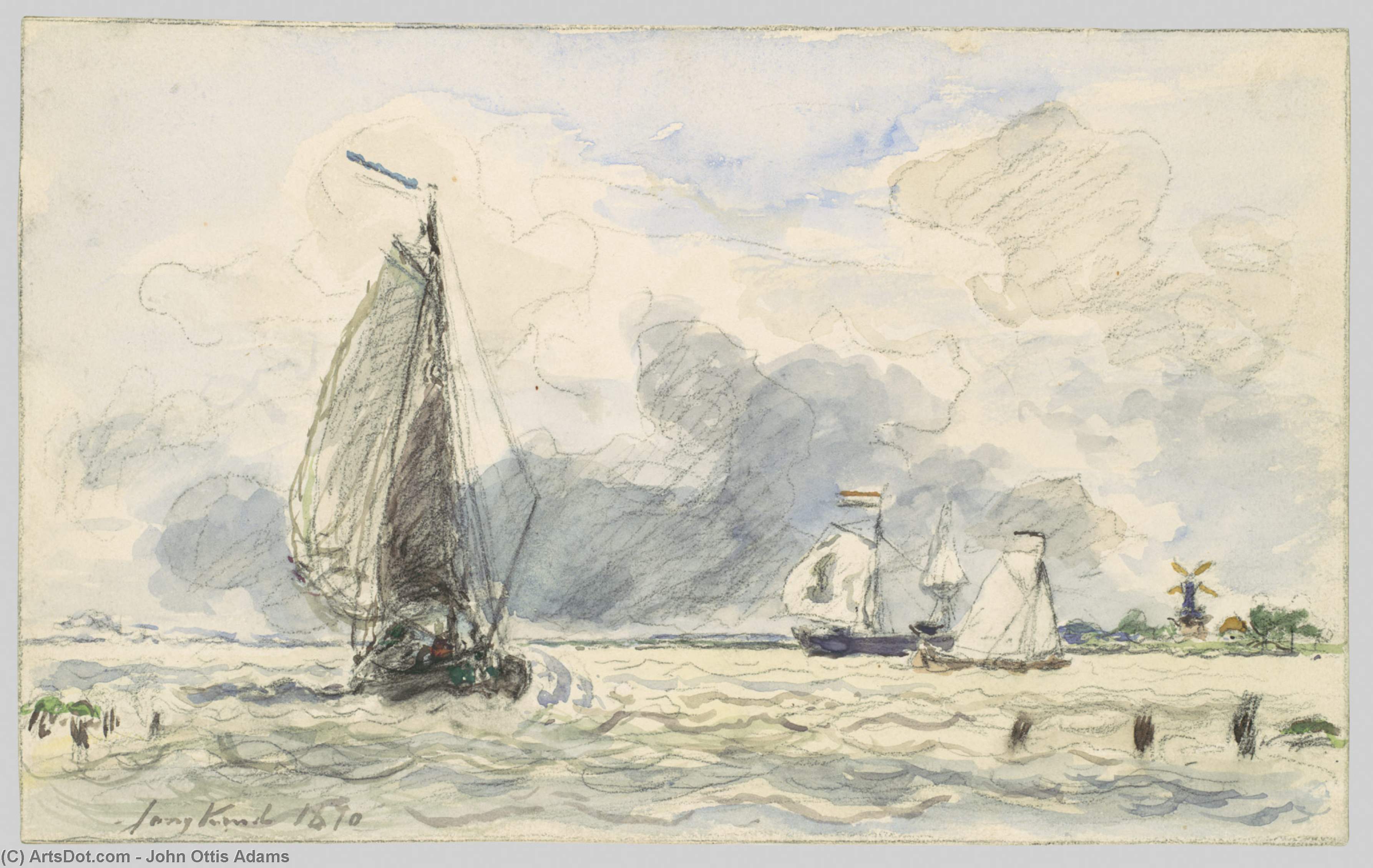 Wikioo.org - The Encyclopedia of Fine Arts - Painting, Artwork by John Ottis Adams - Boat on Lake