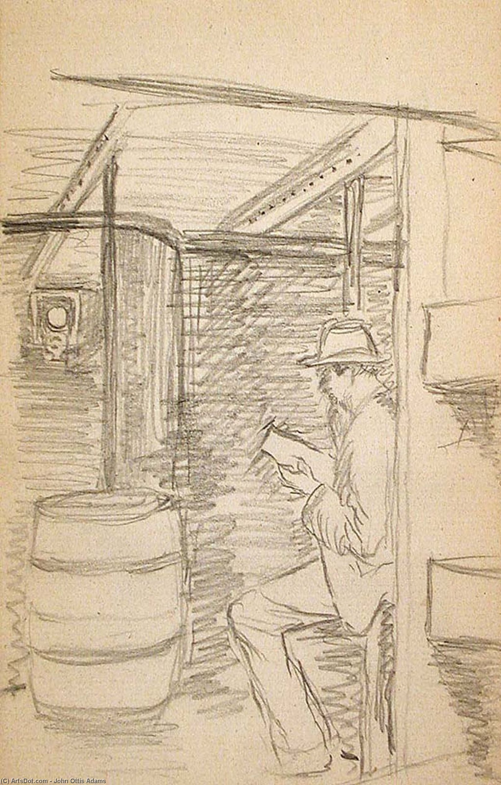WikiOO.org - Encyclopedia of Fine Arts - Målning, konstverk John Ottis Adams - Man Reading in Ship's Cabin