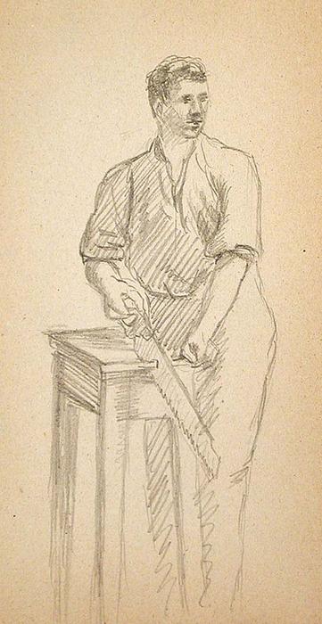 WikiOO.org - Encyclopedia of Fine Arts - Malba, Artwork John Ottis Adams - Man Sawing Table
