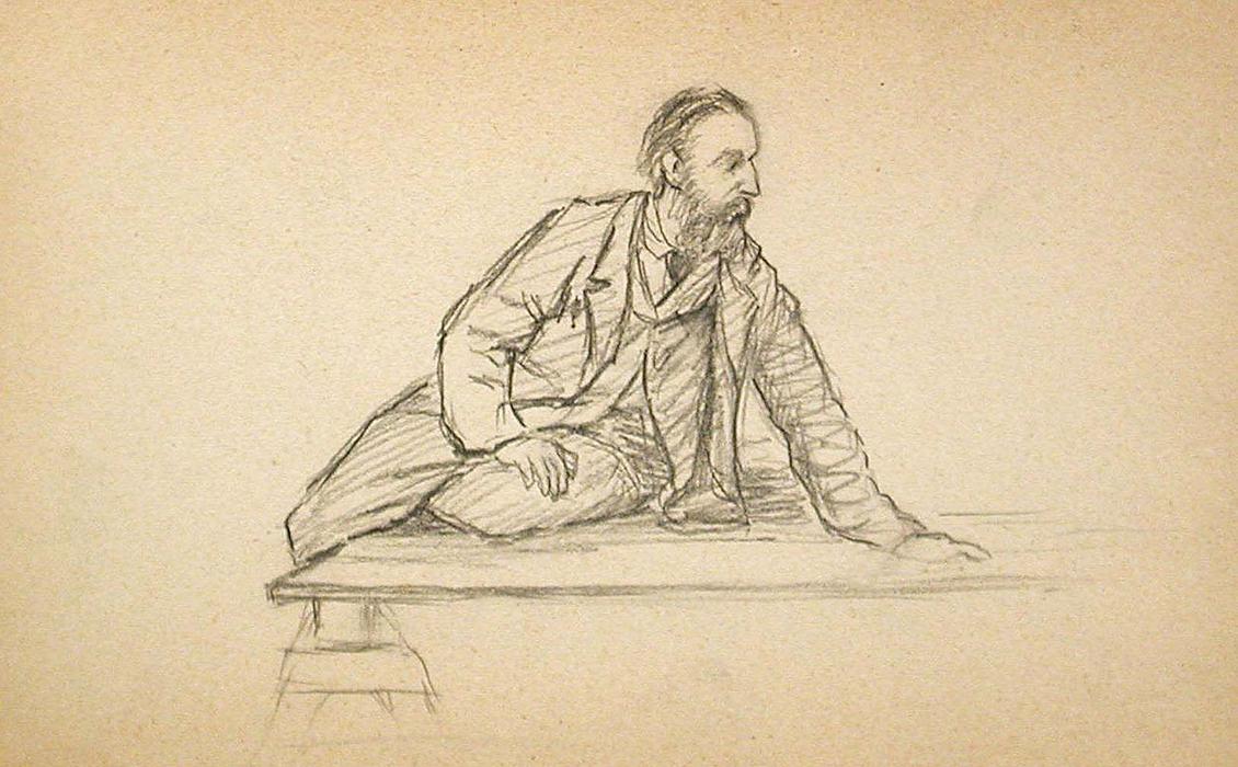 WikiOO.org - Encyclopedia of Fine Arts - Maalaus, taideteos John Ottis Adams - Man Sitting on table