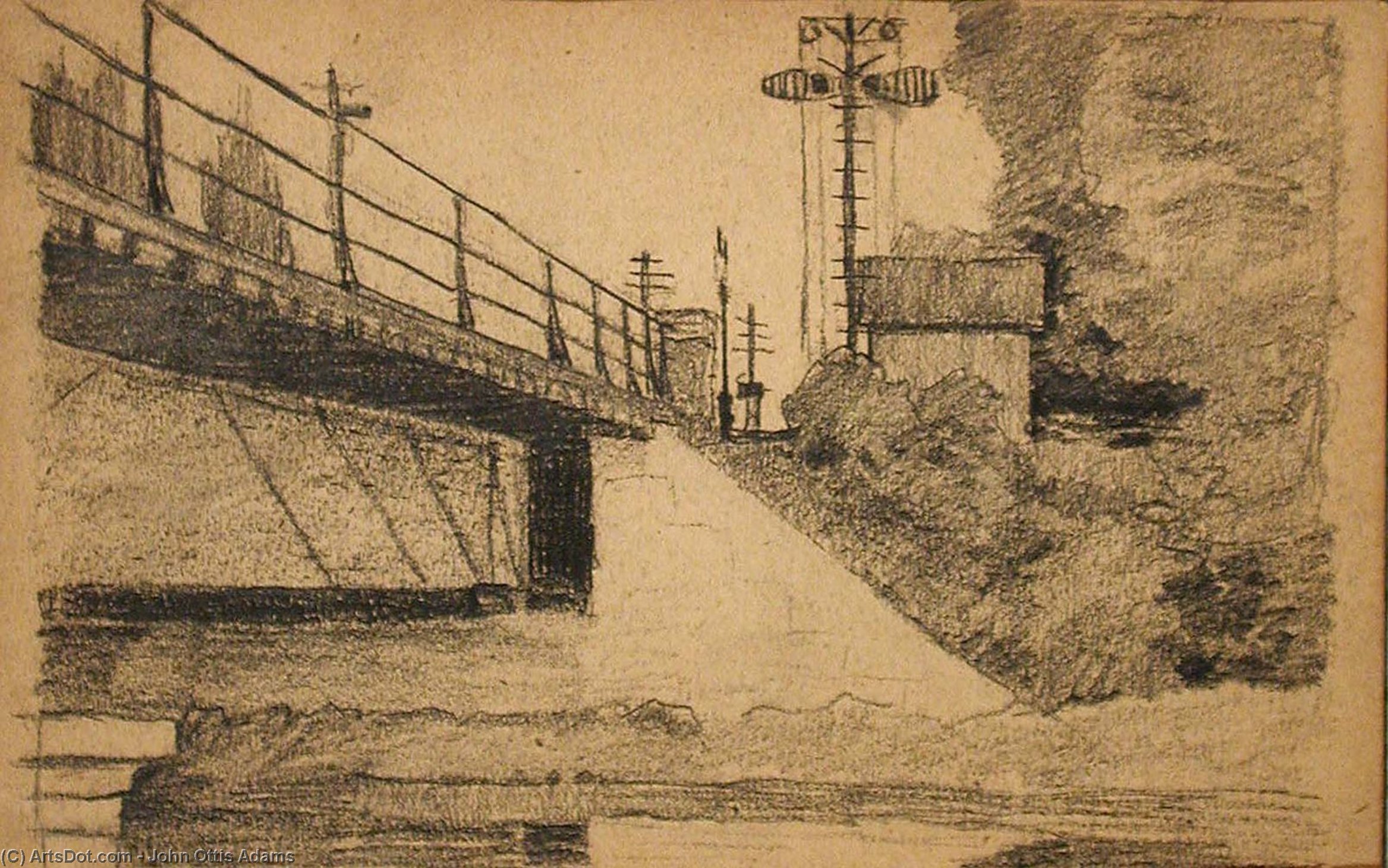 Wikioo.org - The Encyclopedia of Fine Arts - Painting, Artwork by John Ottis Adams - Railroad Bridge