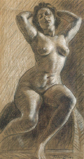 Wikioo.org – La Enciclopedia de las Bellas Artes - Pintura, Obras de arte de John Sloan - a sentado desnudo
