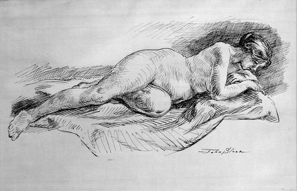 WikiOO.org - Encyclopedia of Fine Arts - Målning, konstverk John Sloan - Nude On Blanket