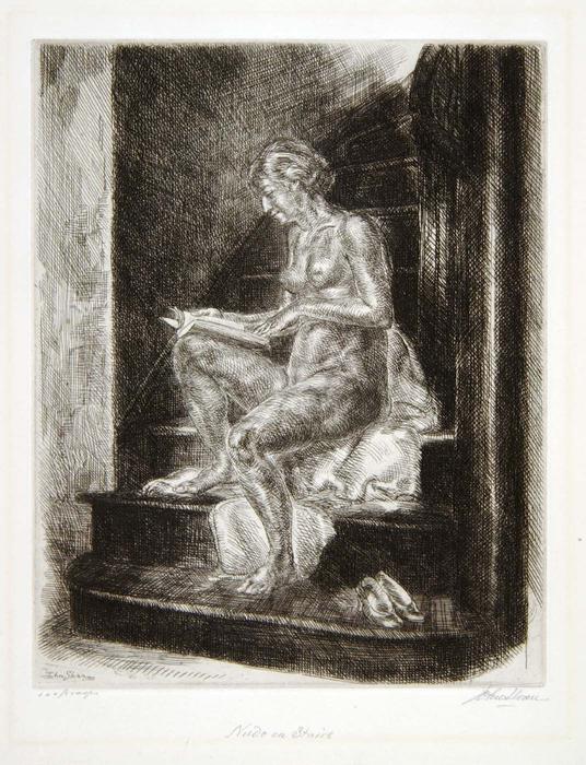WikiOO.org - Encyclopedia of Fine Arts - Maalaus, taideteos John Sloan - Nude on Stairs