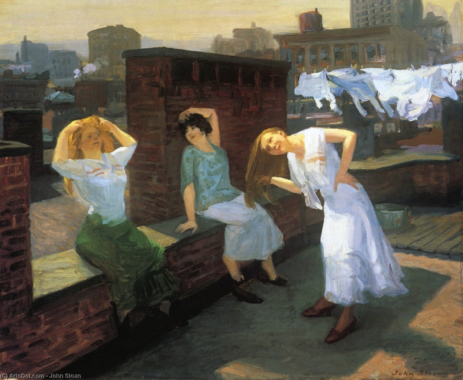Wikioo.org - The Encyclopedia of Fine Arts - Painting, Artwork by John Sloan - Sunday, Women Drying Their Hair
